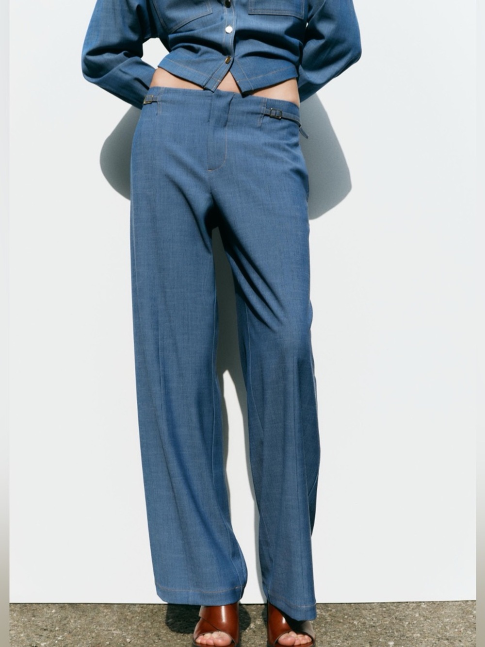 Zara Relaxed Wide-Leg Pants in Blue